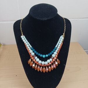 C1946 Multi Color Bib Statement Necklace Tear Drop Blue Orange Boho